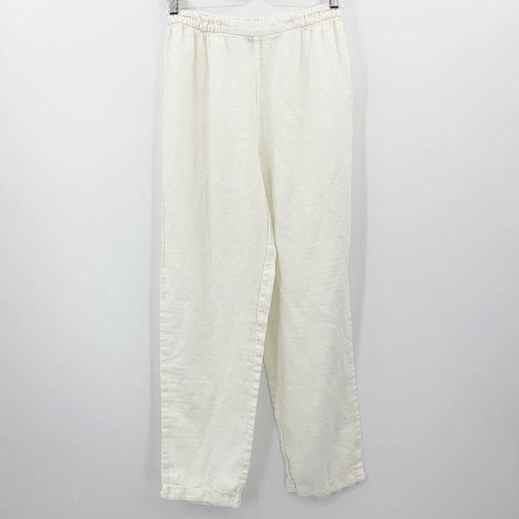 Eileen Fisher Pants - Eileen Fisher White Woven Pull On Relaxed Fit Pant